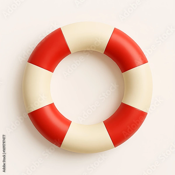 Obraz Red and Cream Colored Lifebuoy Ring on White Background safety rescue isolated on a transparent background