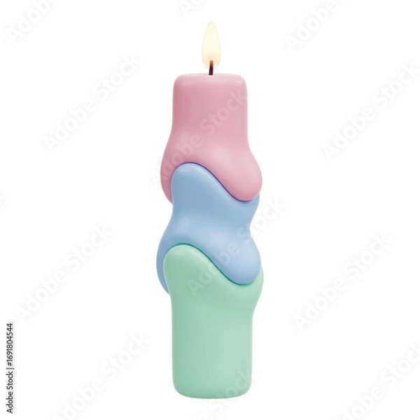 Fototapeta Colorful melting candle isolated on transparent background with dripping wax design