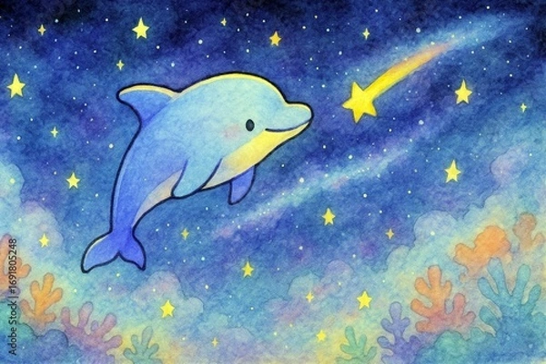 Fototapeta 流れ星を追うイルカ