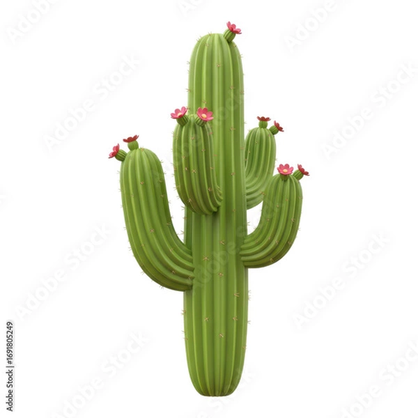 Fototapeta Saguaro cactus with flowers isolated on transparent background in desert