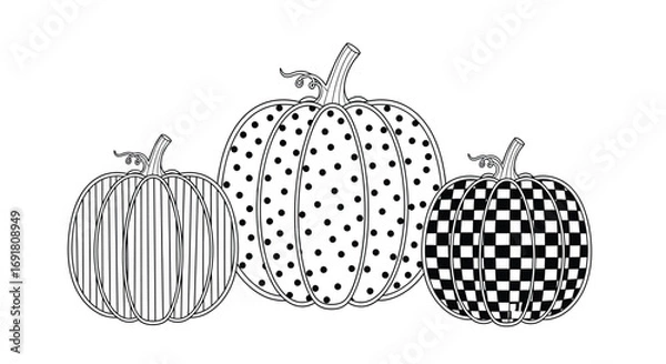 Obraz Vector art of three pumpkins with different patterns