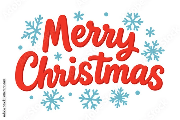 Obraz Merry Christmas lettering vector illustration. Festive holiday typography with snowflakes. Xmas greeting card design element. Winter celebration banner on transparent background.