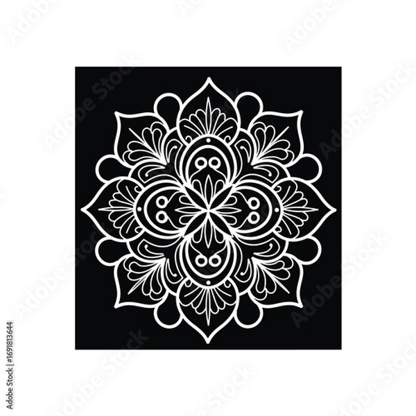 Fototapeta Intricate floral mandala design black white pattern
