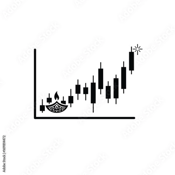 Fototapeta Stock chart with diwali lamp and starburst graph candlestick