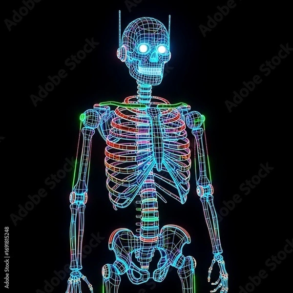 Fototapeta Wireframe Skeleton with Glowing Eyes