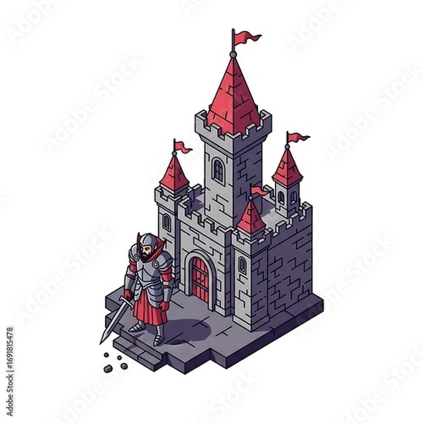 Fototapeta Isometric Castle with Knight