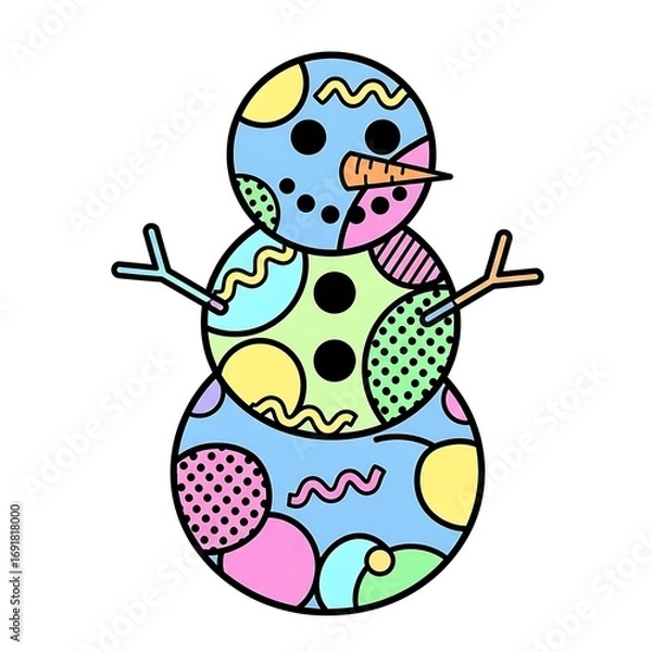 Fototapeta Colorful Snowman Graphic Art with Geometric Details