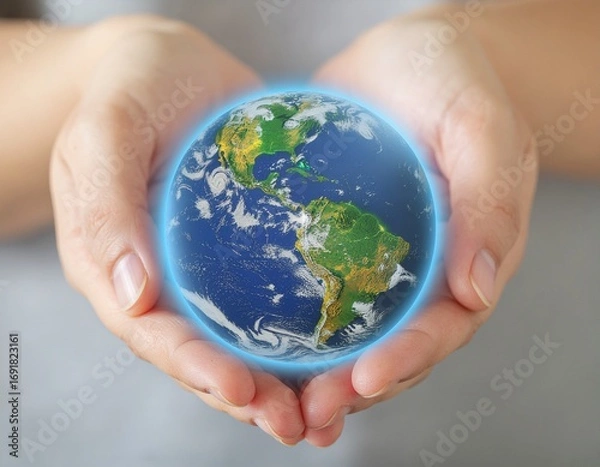 Fototapeta Fragile Blue Planet Cupped in Hands