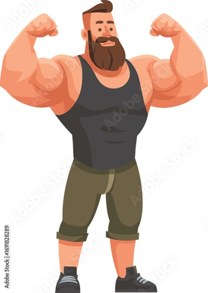Fototapeta Muscular man flexing his arms in a confident pose isolated on transparent background. Vector illustration.