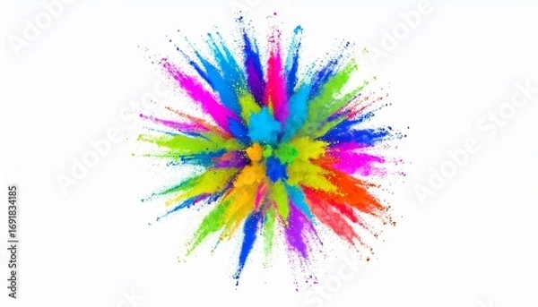 Fototapeta Explosion of vibrant colored powder against a clean white backdrop in a dynamic display