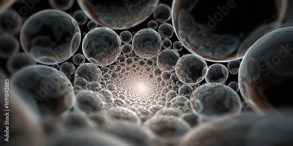 Fototapeta Fractal tunnel made of reflective spheres in endless depth - AI generated