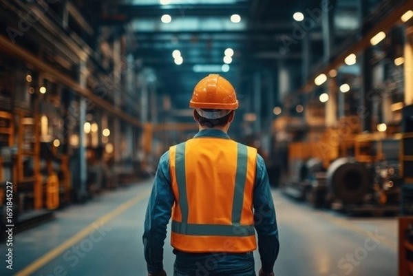 Fototapeta Factory worker walking in a factory