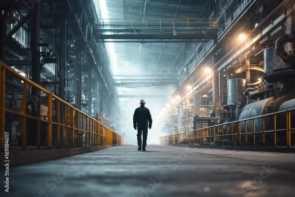 Fototapeta Factory worker walking in a factory