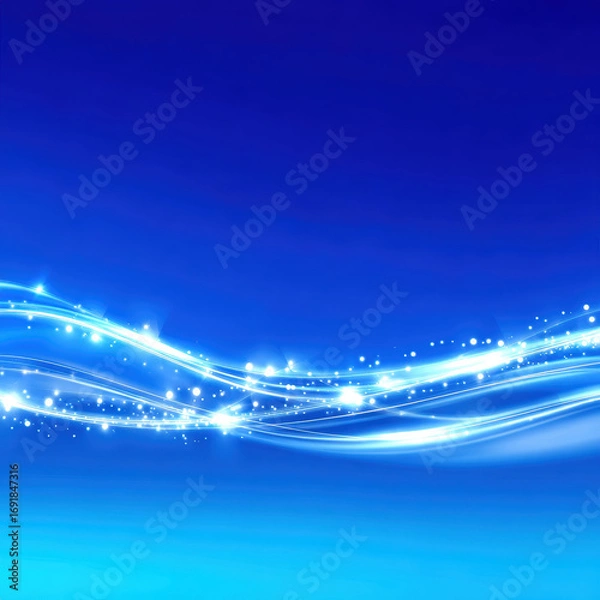Fototapeta Bright blue abstract wave background with glowing lights creates serene and calming atmosphere, perfect for corporate themes or spa settings