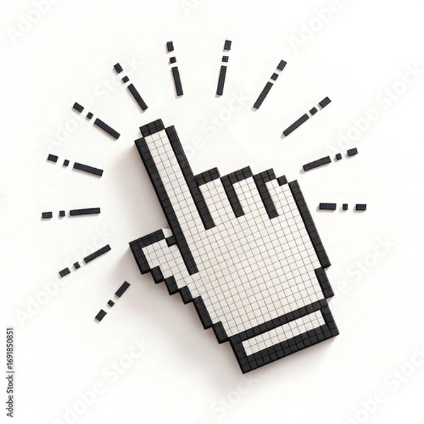 Fototapeta Pixelated hand cursor icon with animated click effect