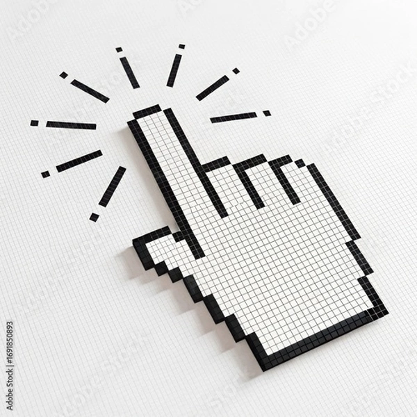 Fototapeta Pixelated hand cursor clicking with animated sparkles