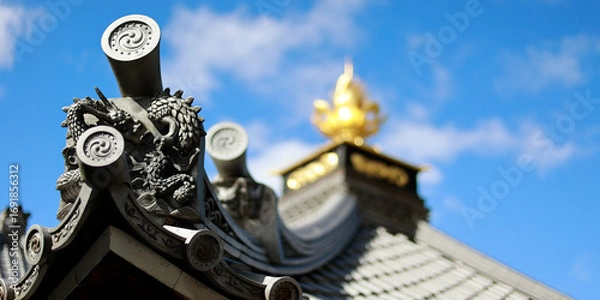 Fototapeta close up of detail  of tile and roof in Japanese temple	
