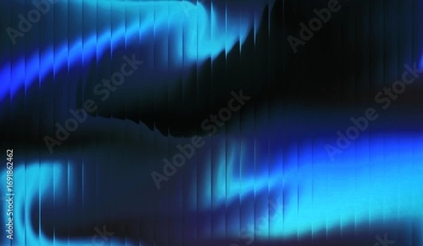 Fototapeta Abstract blue green glowing wave background with stripes effect in the dark. Wave striped glass refraction.