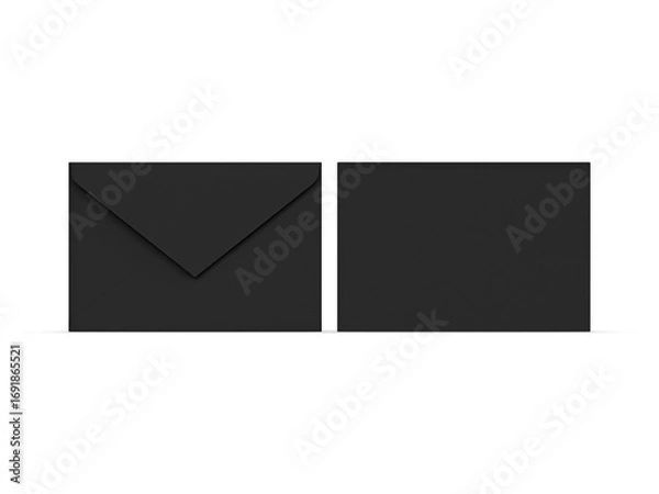 Obraz Black baronial envelope mockup on isolated white background, 3d illustration