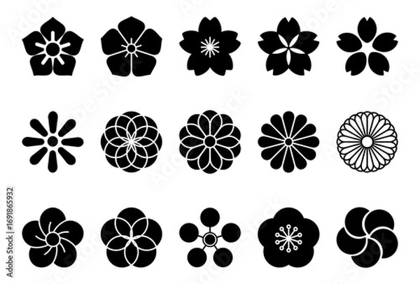 Obraz 日本の伝統的な花のアイコンセット
