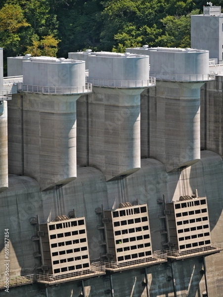 Fototapeta Gunma, Japan - September 7, 2025: View of Yamba Dam from upstream side in Gunma, Japan
