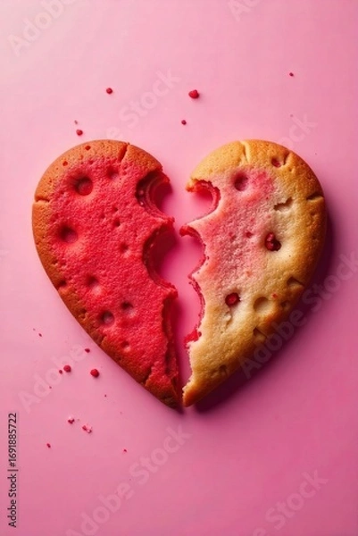 Fototapeta Crumbling Heart Cookie A Bittersweet Valentines Day Image of Separation and Loss