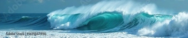 Fototapeta Epic ocean waves crashing and surging, creating whitewater and spray Perfect for illustrating power of nature, surfing, or nautical themes Dramatic coastal scene , watersports, action