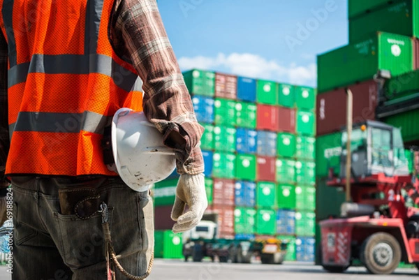 Fototapeta A technician who is currently standing in charge of transportation and logistical work
