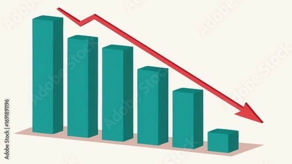 Fototapeta Bar chart showing sharp decline with downward trending arrow