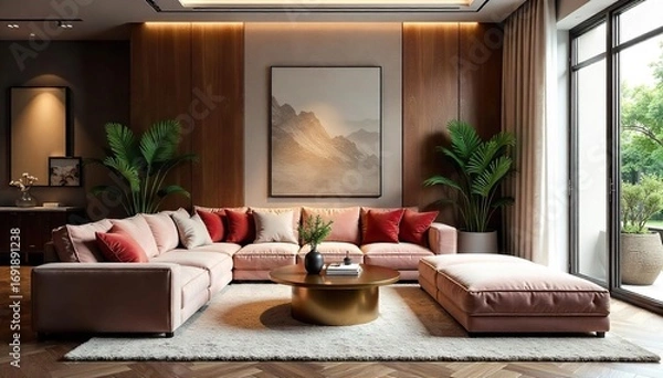 Fototapeta Sleek metallic accents and luxurious textures create a modern glamorous atmosphere in this stylish interior scene Perfect for design, fashion, and lifestyle projects , room, glam, glamour