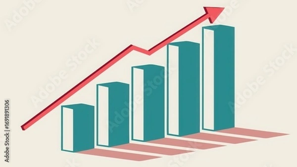 Fototapeta Bar chart with upward trending arrow illustrating growth