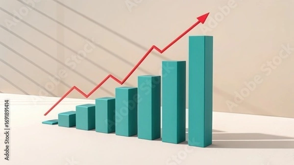 Fototapeta Upward trending bar chart with red arrow showing growth