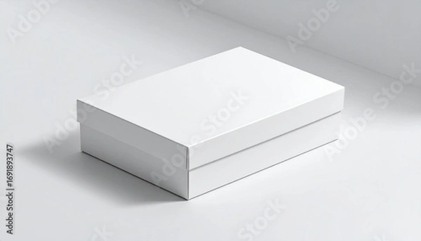 Obraz Clean, minimalist white box with lid on a seamless, neutral backdrop, ready for product display