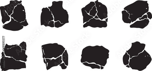 Fototapeta A Series of Isolated Cracked Stone Shapes Depicting Nature's Impermanence and the Sculpting Power of Time Across Varied Forms