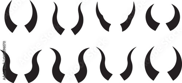 Fototapeta Diverse Array of Devil Horn Silhouettes Illustrating Various Shapes and Sizes Symbolic of Mischief and Fantasy Themes