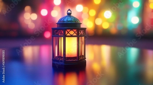 Obraz Enchanting lantern amidst a cascade of colorful bokeh illuminations