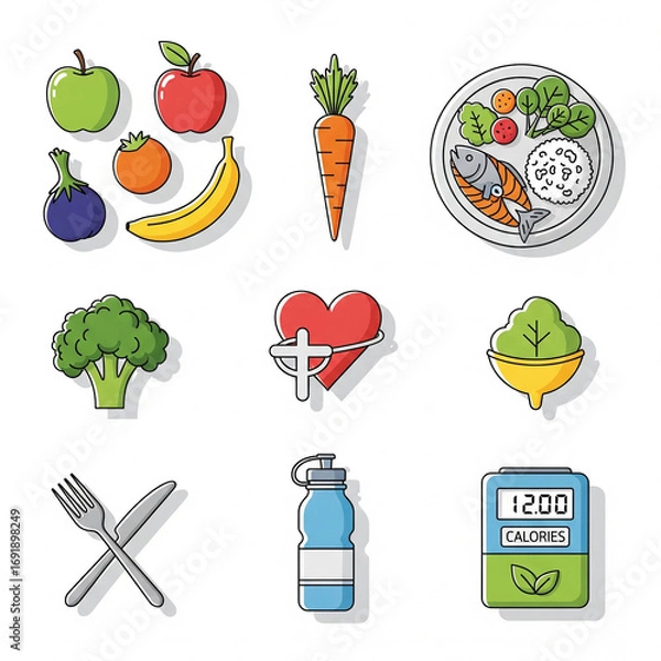 Obraz "Minimalist flat vector icon set, black and white, simple clean line design, scalable, professional, perfect for web, app, business, technology, education, travel, healthcare, finance, UI/UX, infograp