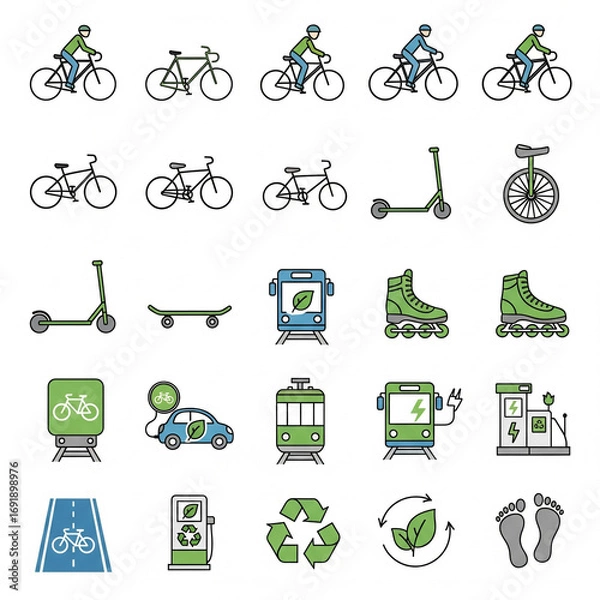 Obraz "Minimalist flat vector icon set, black and white, simple clean line design, scalable, professional, perfect for web, app, business, technology, education, travel, healthcare, finance, UI/UX, infograp