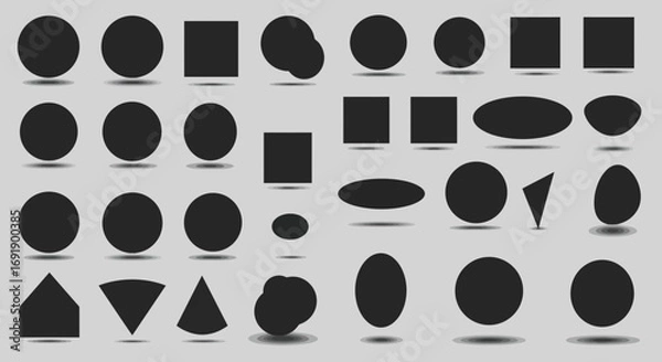 Fototapeta Diverse geometric shapes collection with shadow effects for graphic design elements