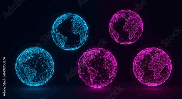 Fototapeta Global Network Connections: A Futuristic Visualization of Interconnected Earth