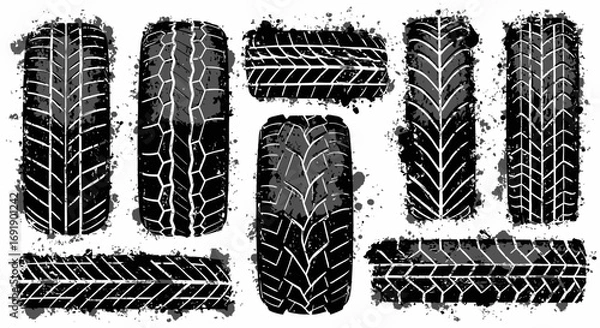 Fototapeta Grungy Tire Track Vector Graphics Collection for Automotive and Design Projects