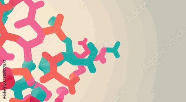 Fototapeta Abstract molecular structure visualization in pink, teal and orange color scheme