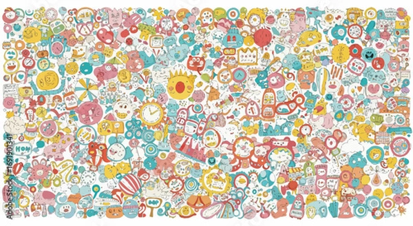 Fototapeta Whimsical doodle collage featuring a colorful array of playful and quirky illustrations