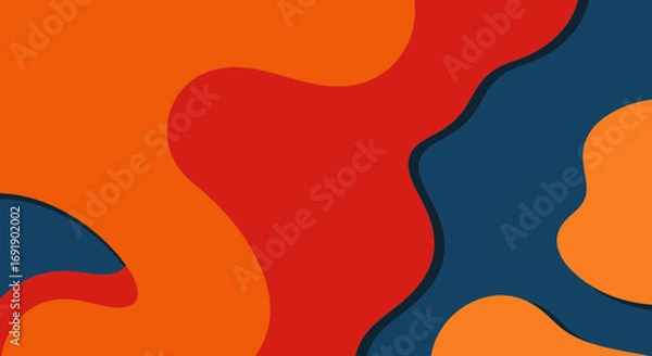 Fototapeta Abstract dynamic background with orange, red and navy blue wavy shapes