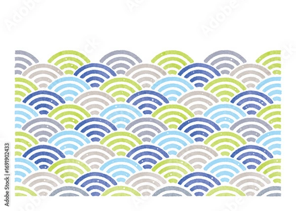 Obraz 青海波　模様　和柄　伝統文様　水彩　くすみカラー