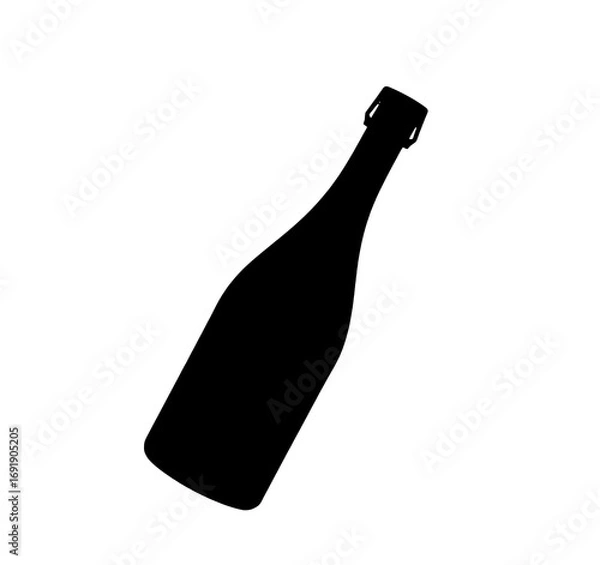 Fototapeta Single Black Silhouette of a Champagne Bottle on White Background: Simple, Elegant Icon