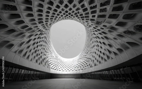 Obraz Abstract architectural interior, black and white, echoing, light, space