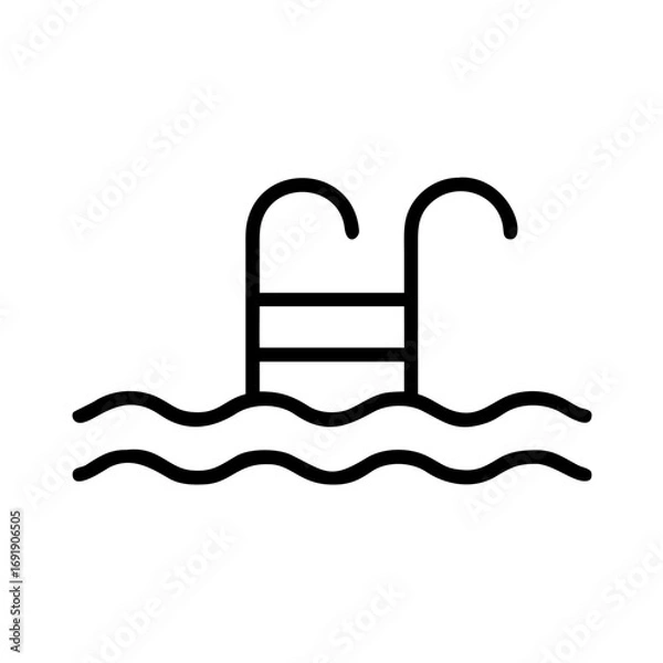Fototapeta Swimming pool icon with ladder and water waves 
