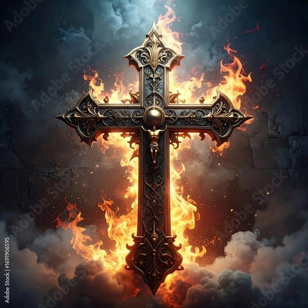 Obraz Ornate cross in flames
