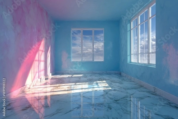 Obraz Empty room, pastel hues, bright sunlight